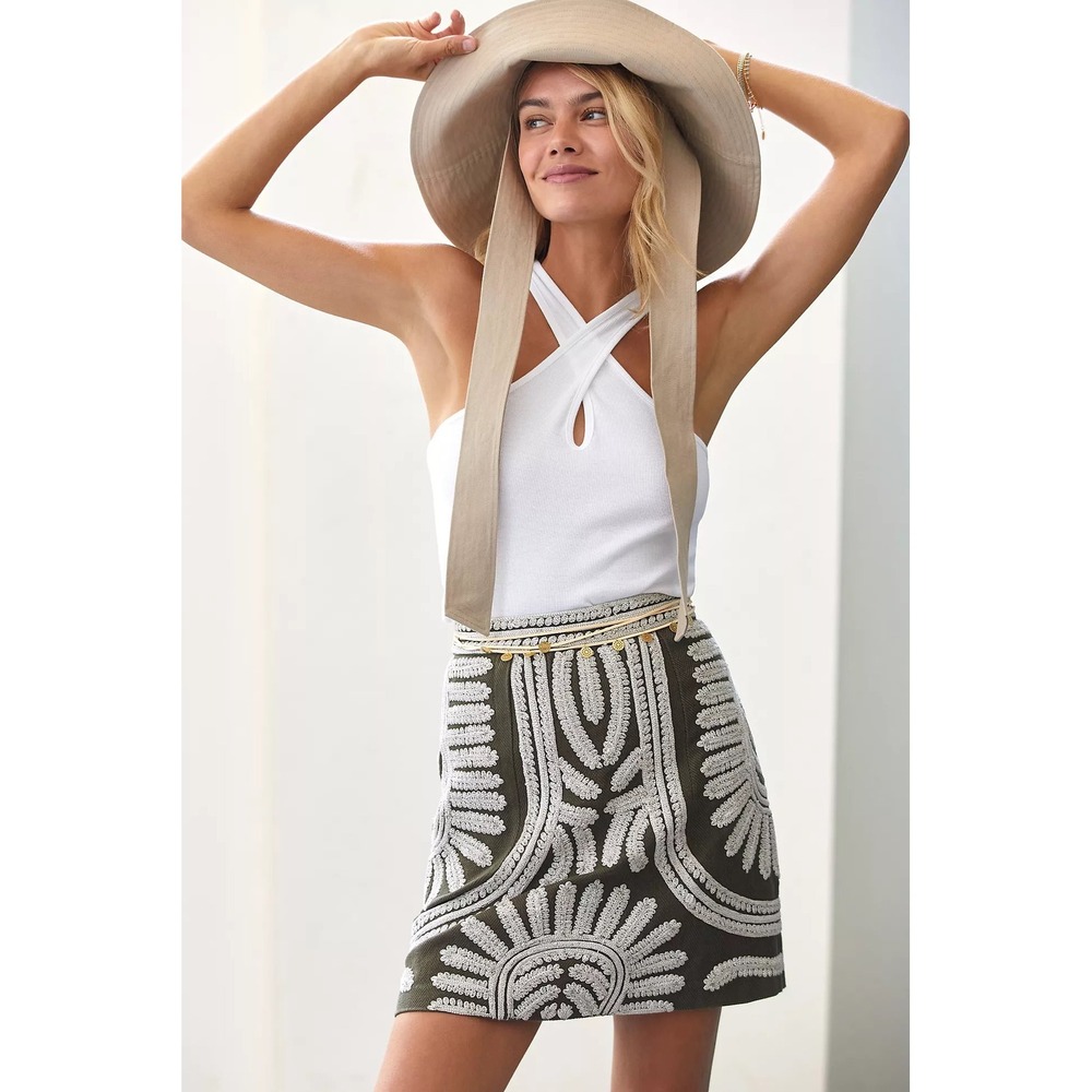 Anthropologie white ribbed tank top keyhole cross cross front halter blouse Med